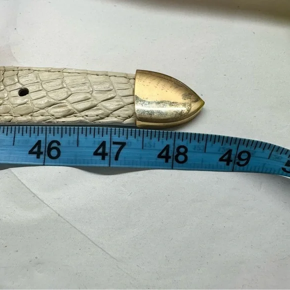 Vintage El General Genuine Caiman Skin Belt Cream Gold Metal Lion Western 40